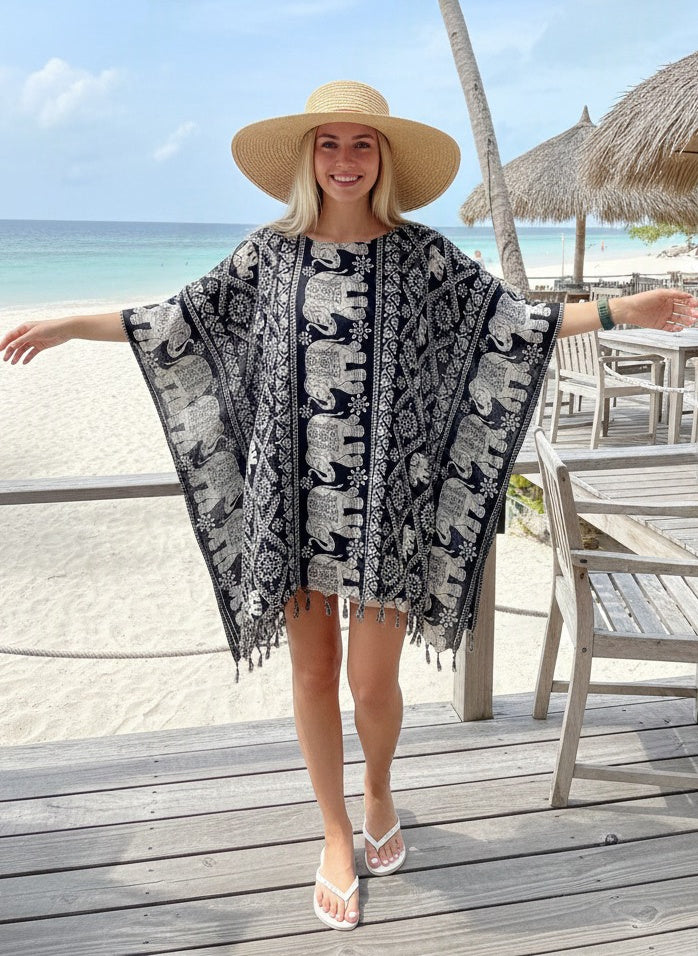 Boho Poncho Black Elephant