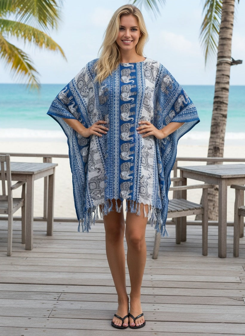 Boho Poncho Blue Elephant