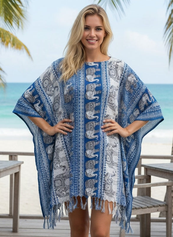 Boho Poncho Blue Elephant