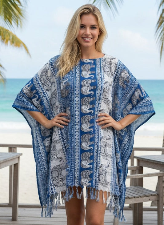 Boho Poncho Blue Elephant